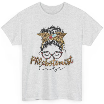Retro Leopard Phlebotomist Life Messy Bun Mom Phlebotomy Classic Unisex T-Shirt