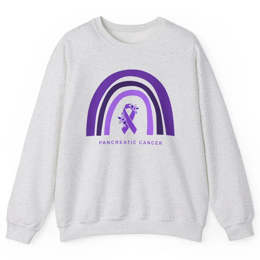 Pancreatic Cancer Awareness Floral Purple Ribbon Rainbow Unisex Crewneck Sweatshirt