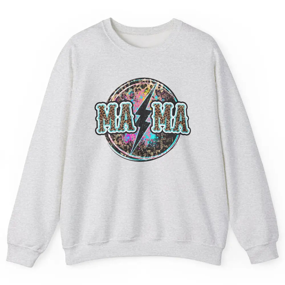 Retro Leopard Mama Lightning Bolt Western Country Bad Moms Unisex Crewneck Sweatshirt