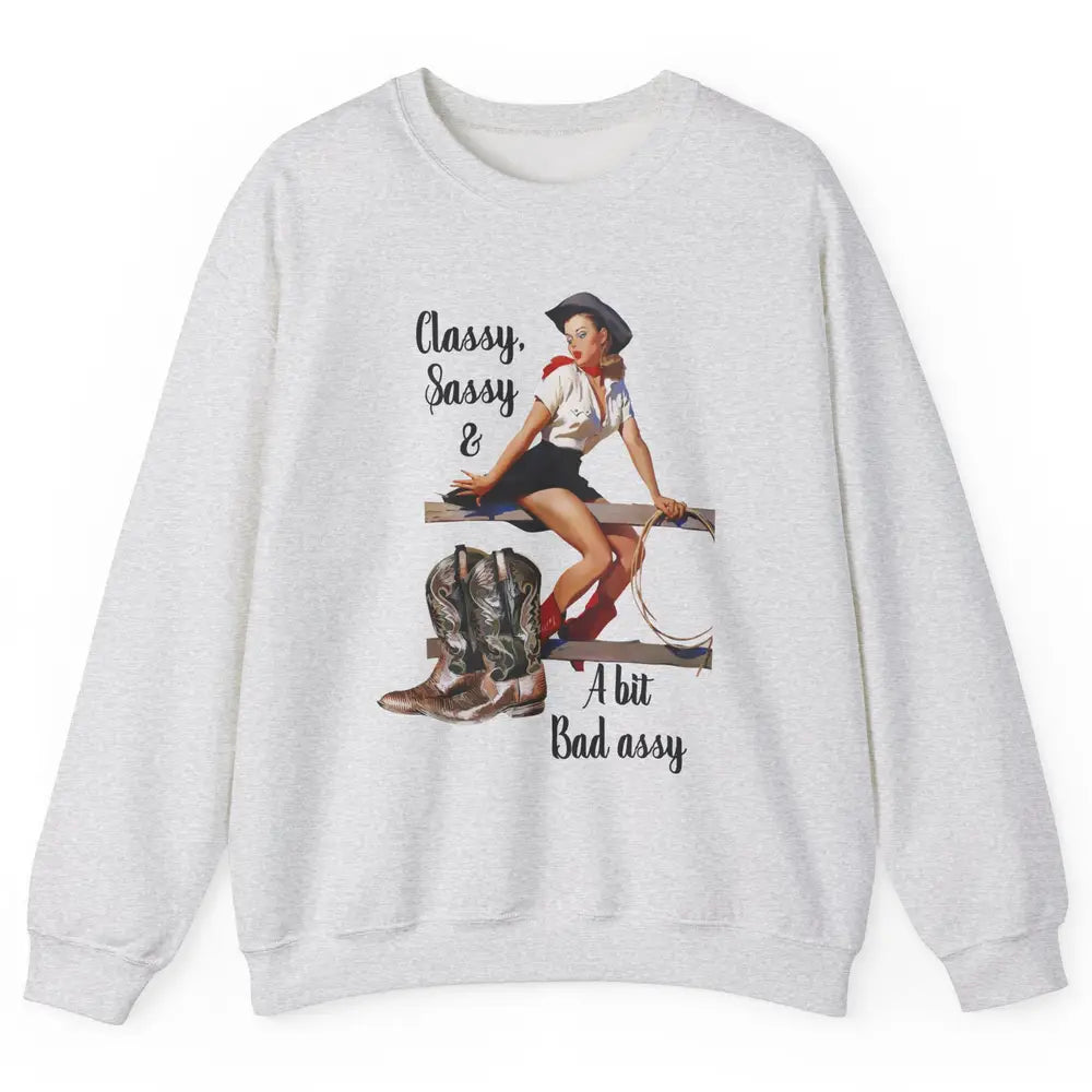 Retro Cowgirl Boots Classy Sassy Western Country Cowboy Gift Unisex Crewneck Sweatshirt