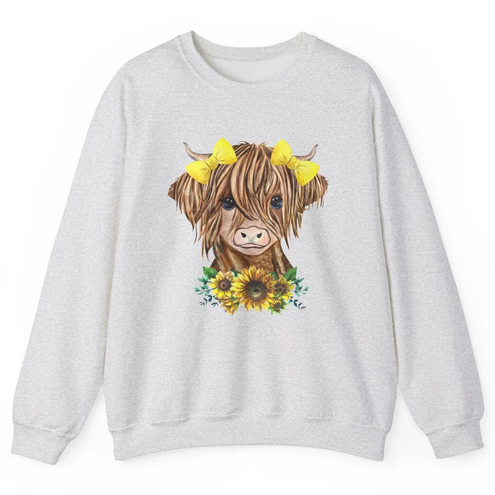 Baby Highland Cow Sunflower Western Country Heifer Cattles Unisex Crewneck Sweatshirt