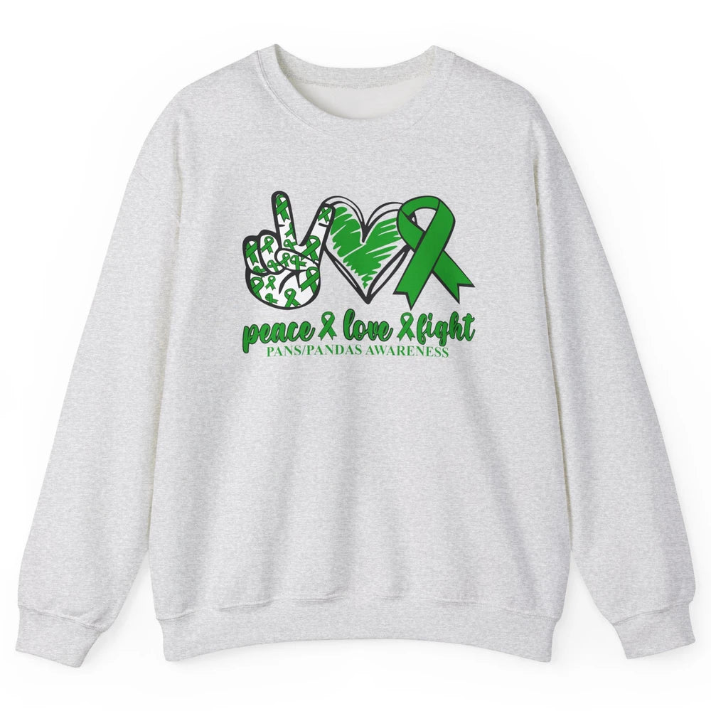 PANS/PANDAS Awareness Green Ribbon Peace Love Cure Unisex Crewneck Sweatshirt