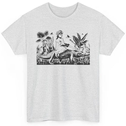 Retro Florida Tropical Land Girl Riding Alligator Summer Classic Unisex T-Shirt