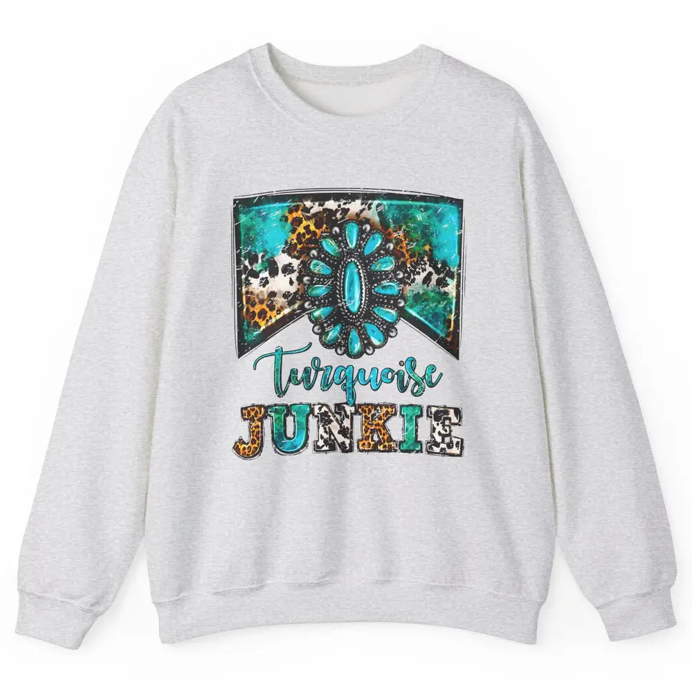 Retro Leopard Turquoise Junkie Gemstone Western Country Unisex Crewneck Sweatshirt