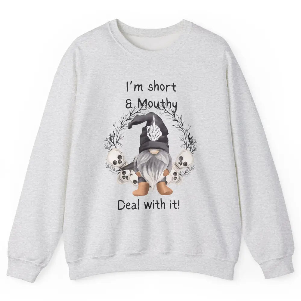 Retro Black Gnome Halloween I'm Short And Mouthy Gnome Skull Unisex Crewneck Sweatshirt