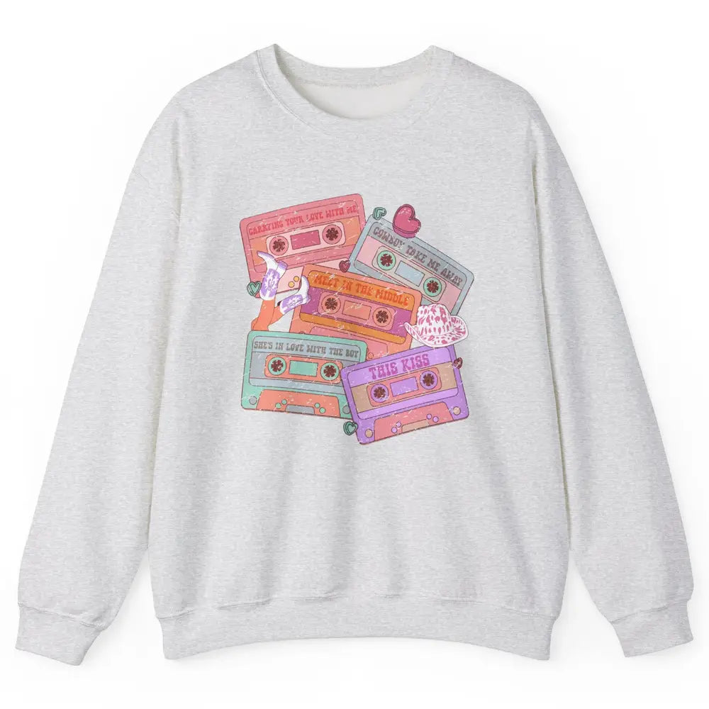 Retro Cowgirl Cassette 90s Western Country Boots Music Boho Unisex Crewneck Sweatshirt