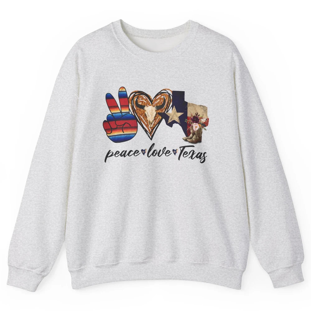 Retro Peace Love Texas Cowboy Boots Western Country Cowgirl Unisex Crewneck Sweatshirt