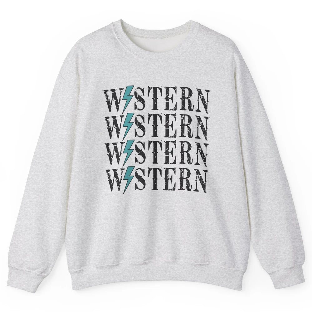 Retro Cowboy Lightning Bolt Western Country Cowgirl Gift Unisex Crewneck Sweatshirt