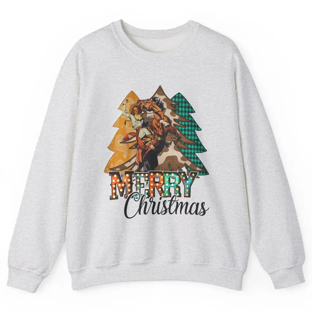 Rodeo Mom Cowgirl Christmas Tree Western Country Cowboy Gift Unisex Crewneck Sweatshirt