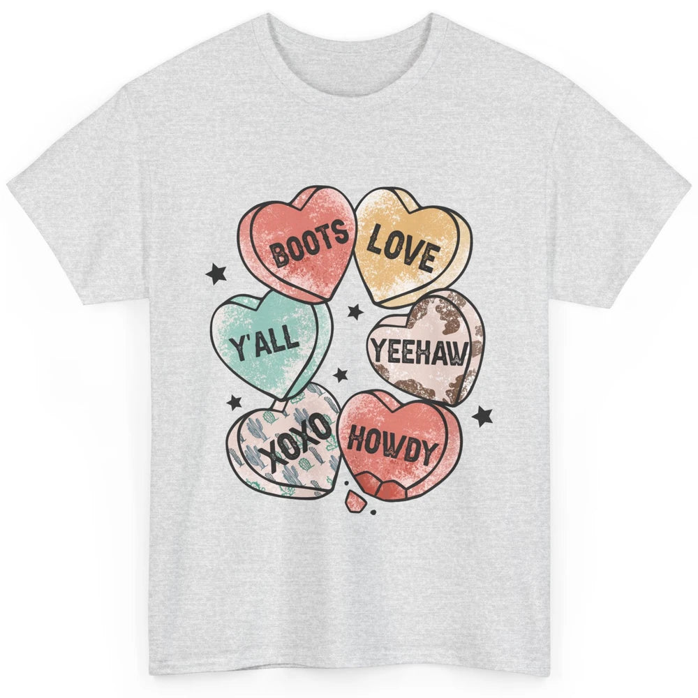 XOXO Love Cowboy Boots Howdy Cowgirl Hearts Western Country Happy Valentine's Day Yeehaw Vintage Cactus Classic Unisex T-Shirt