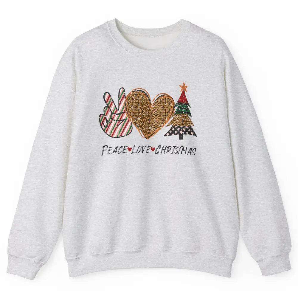 Peace Love Christmas Leopard Merry Christmas Vintage Retro Unisex Crewneck Sweatshirt