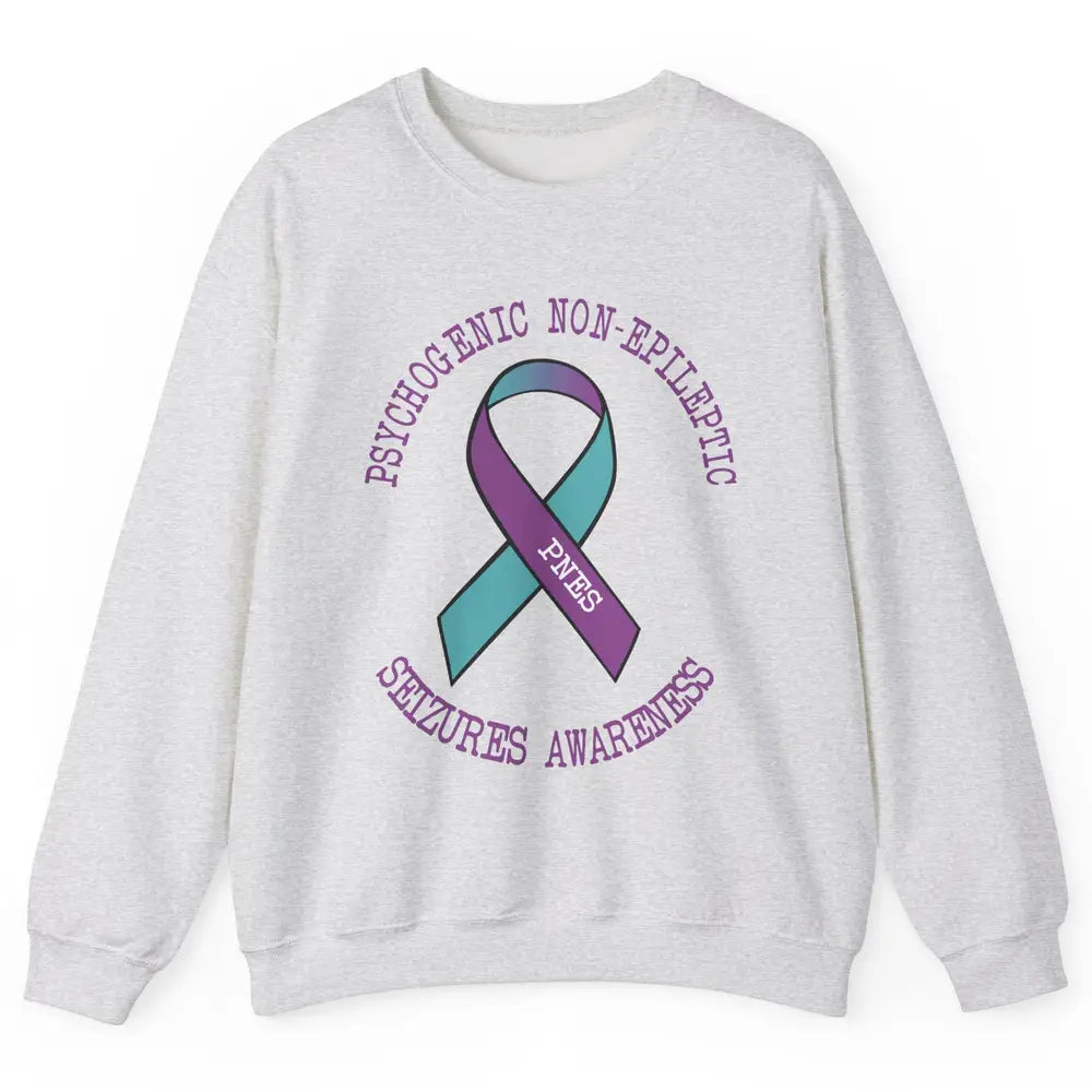 Psychogenic Non-epileptic Seizures PNES Purple Teal Ribbon Unisex Crewneck Sweatshirt