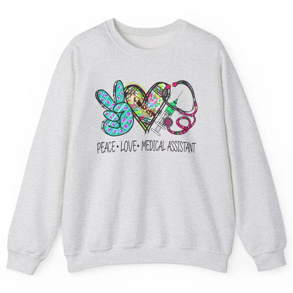 Peace Love Medical Assistant Leopard Stethoscope Nurse Life Unisex Crewneck Sweatshirt