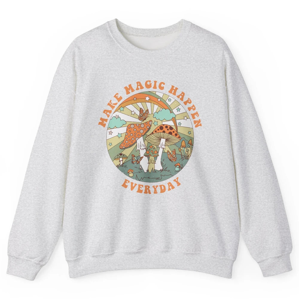 Retro Groovy Make Magic Happen Mushroom Hippie Botanical Unisex Crewneck Sweatshirt