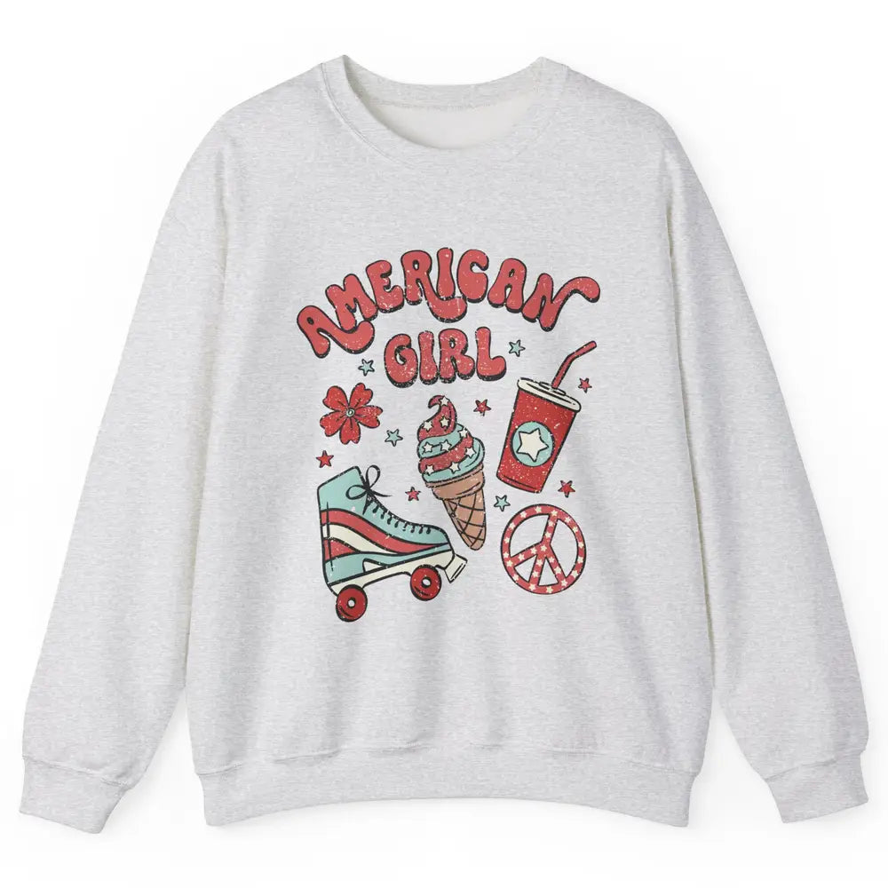 Retro American Girl Fourth Of July Party Ice Cream Patriotic Unisex Crewneck Sweatshirt