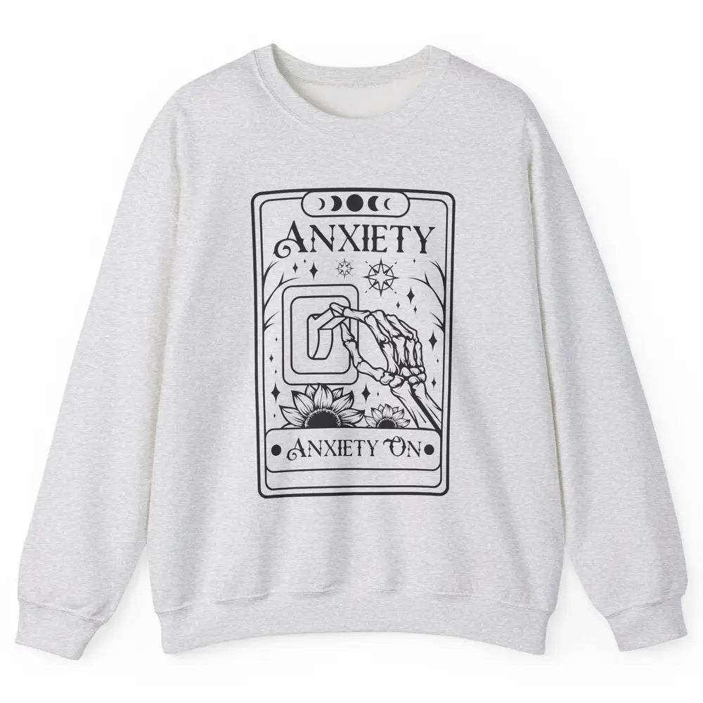 Retro Halloween Skeleton Hand Anxiety On Off Mental Health Unisex Crewneck Sweatshirt