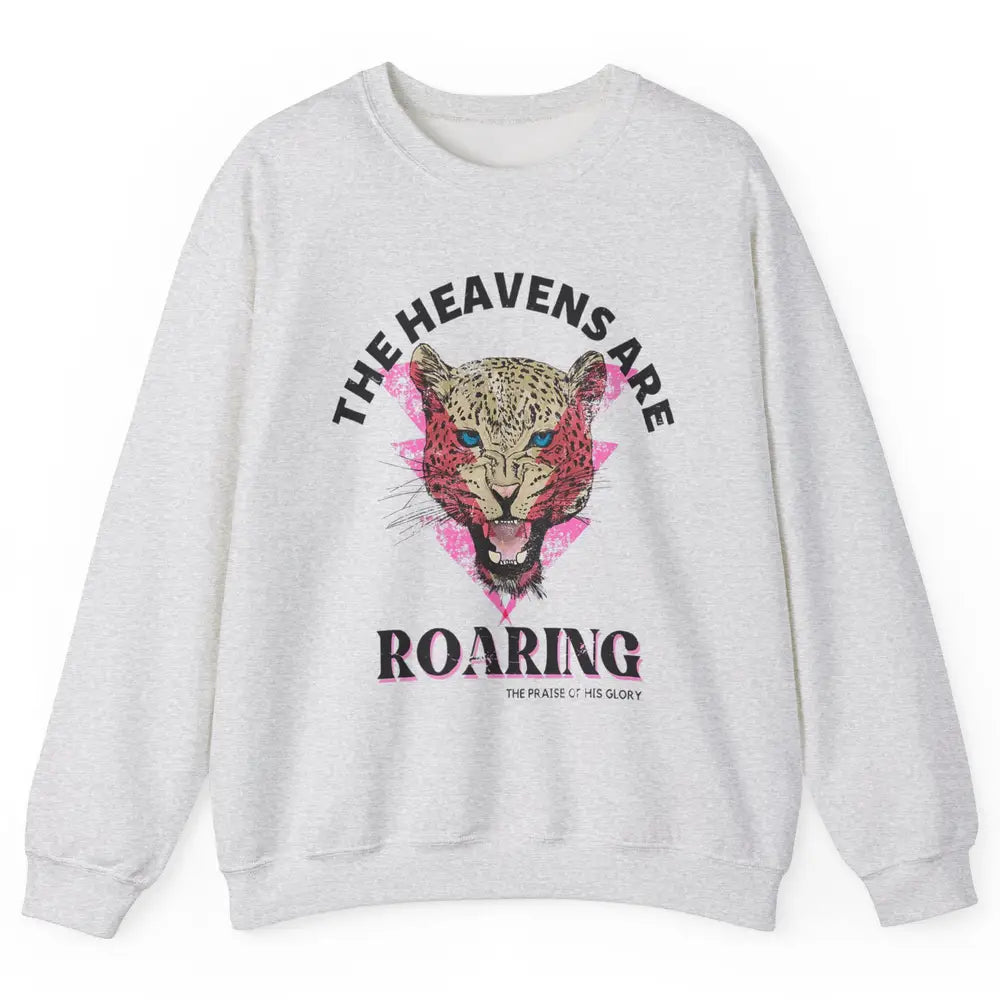 Retro Lion Heavens Are Roaring Bible Lightning Bolt Leopard Unisex Crewneck Sweatshirt