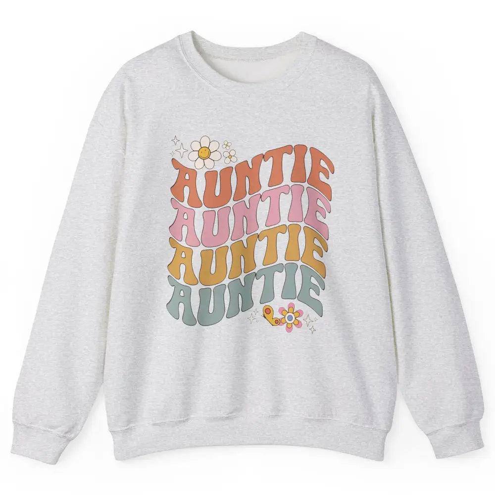 Retro Auntie Hippie Groovy Pregnancy Reveal Positive Mind Unisex Crewneck Sweatshirt