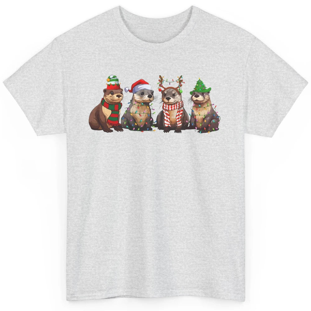 Otters Christmas Lights Sea Animal Christmas Otter Lovers Classic Unisex T-Shirt