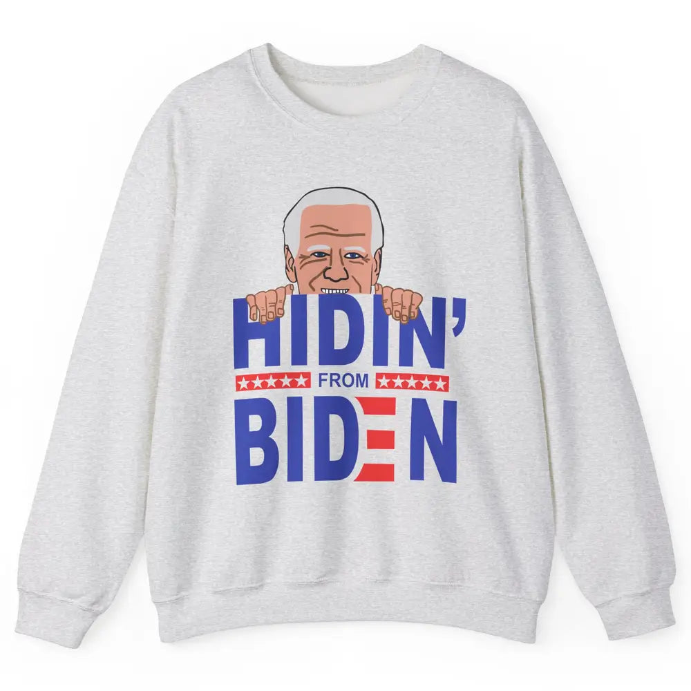 Retro Funny Joe Biden Hiding From Biden Anti Liberal US Flag Unisex Crewneck Sweatshirt
