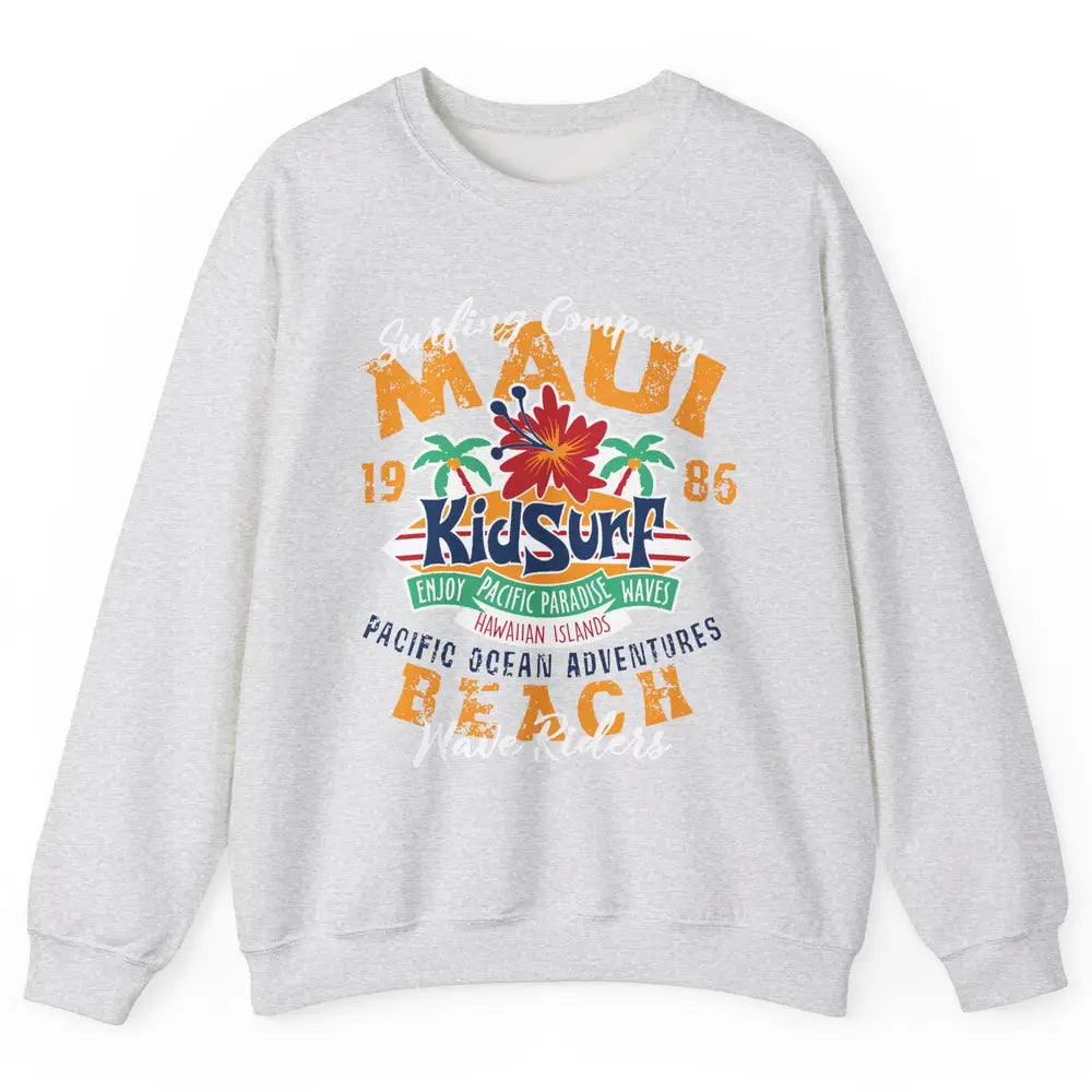 Retro Maui Island 1986 Hawaii Kid Surfing Pacific Paradise Unisex Crewneck Sweatshirt