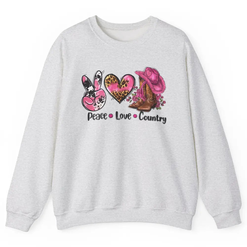 Retro Cowgirl Boots Hat Peace Love Country Western Country Unisex Crewneck Sweatshirt
