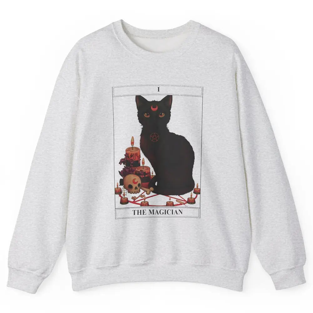 Retro Halloween Gothic Cat The Magician Tarot Witchcraft Unisex Crewneck Sweatshirt