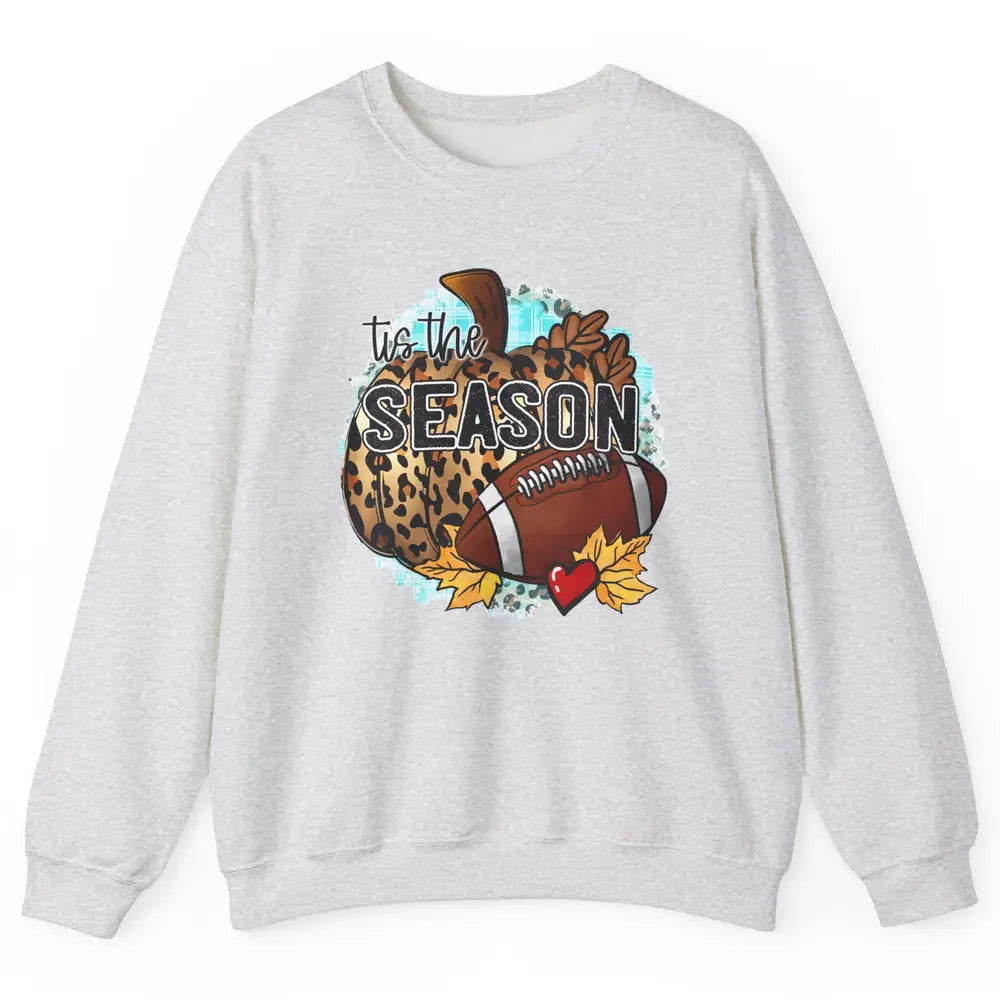Leopard Football Pumpkin Tis The Season Fall Leaves Autumn Unisex Crewneck Sweatshirt