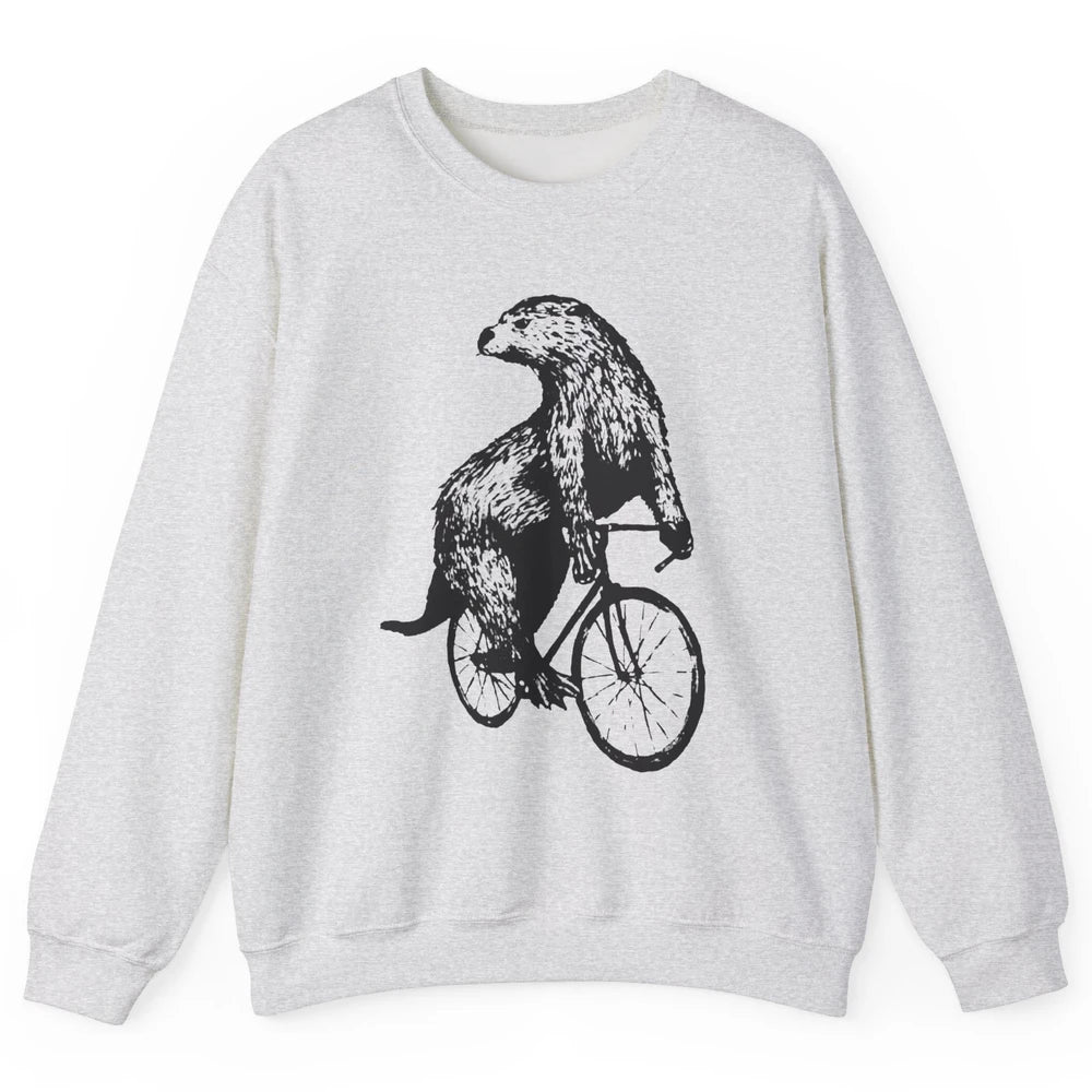 Otter Riding A Bicycle Funny Bike Rider Cute Otters Vintage Unisex Crewneck Sweatshirt