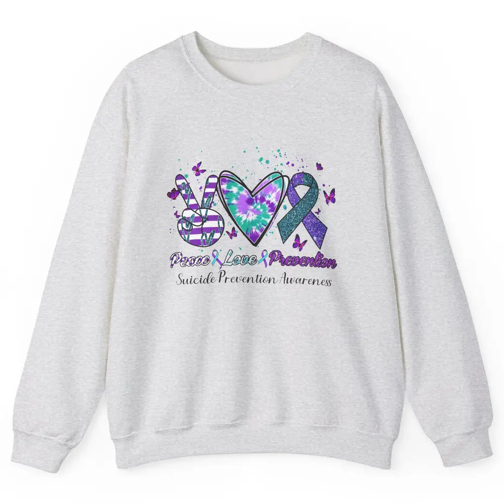 Peace Love Prevention Teal Purple Ribbon Suicide Awareness Unisex Crewneck Sweatshirt