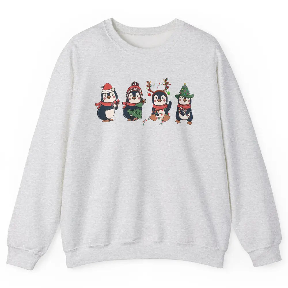 Penguin Merry Christmas Cute Penguin Xmas Lights Winter Unisex Crewneck Sweatshirt