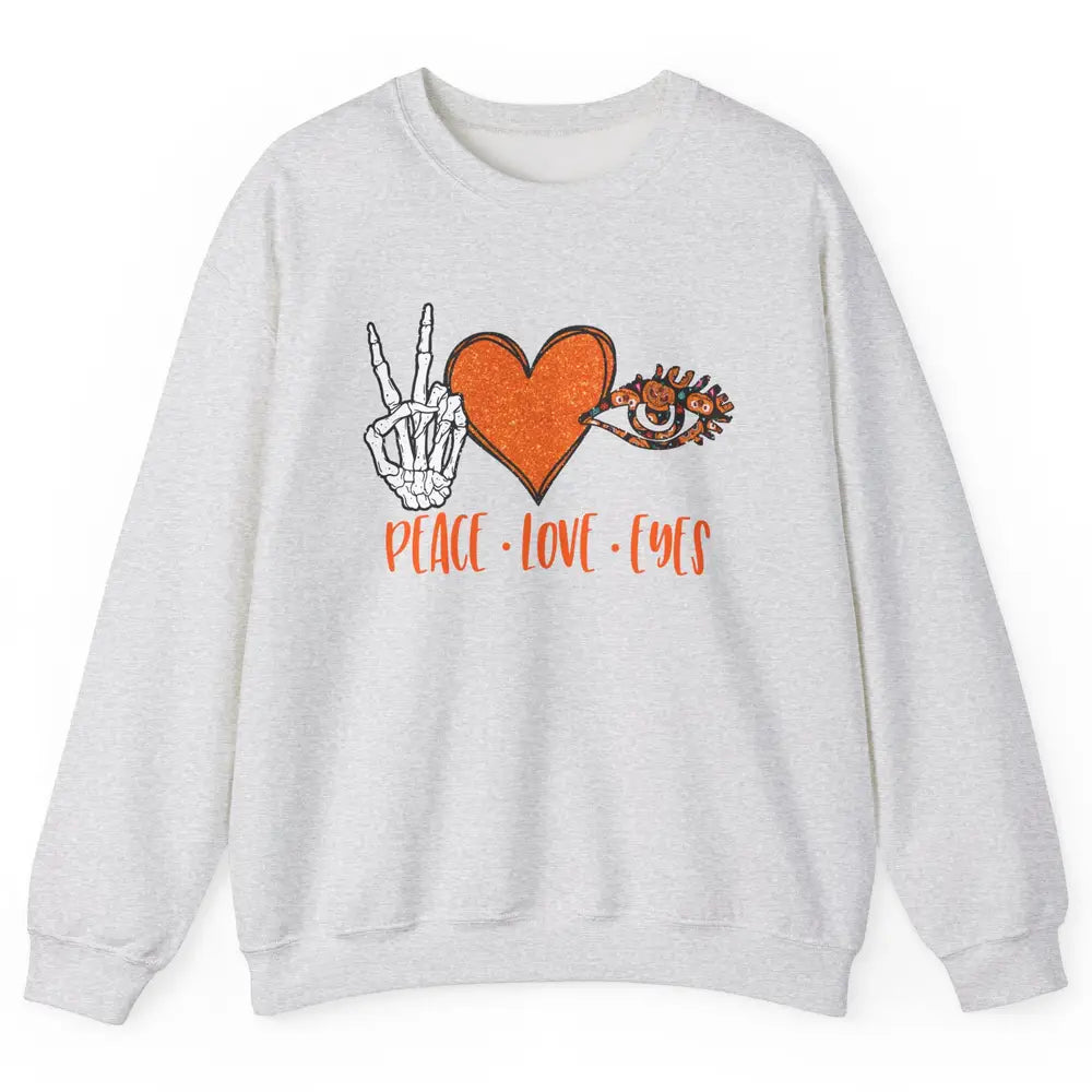 Optician Halloween Peace Love Eyes Optometrist Pumpkin Gift Unisex Crewneck Sweatshirt