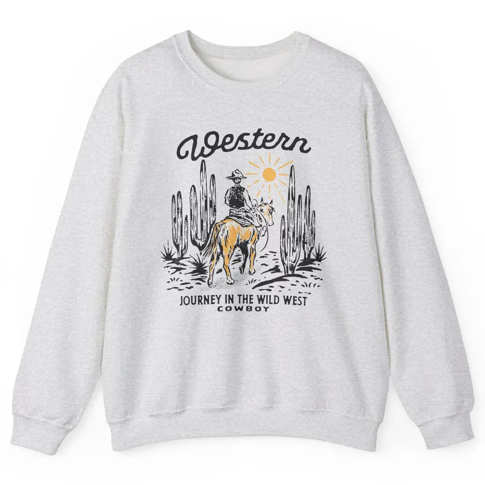 Retro Cowboy Riding Desert Sunset Western Journey Wild West Unisex Crewneck Sweatshirt