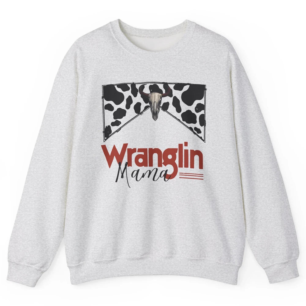 Retro Cowhide Bull Skull Wrangling Mama Western Country Girl Unisex Crewneck Sweatshirt