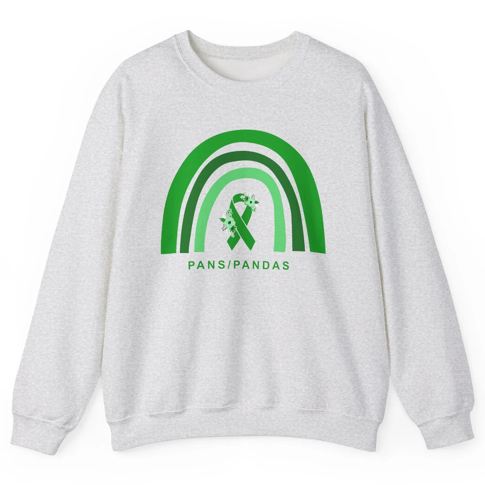 PANS/PANDAS Awareness Floral Green Ribbon Rainbow Pans Unisex Crewneck Sweatshirt