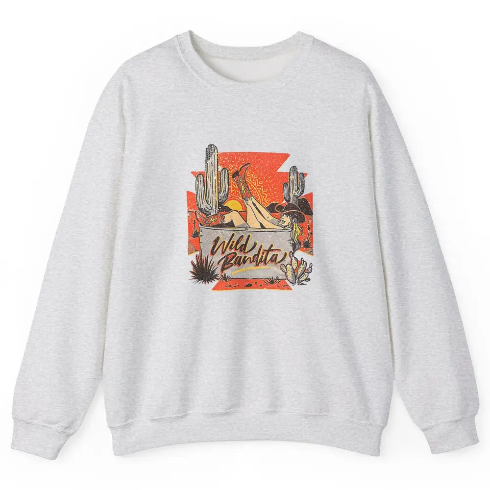 Retro Desert Cactus Cowgirl Hat Wild Bandita Cowboy Western Unisex Crewneck Sweatshirt