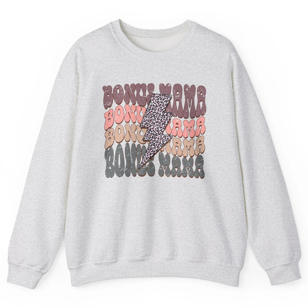 Retro Bonus Mama Leopard Lightning Bolt Western Stepmother Unisex Crewneck Sweatshirt