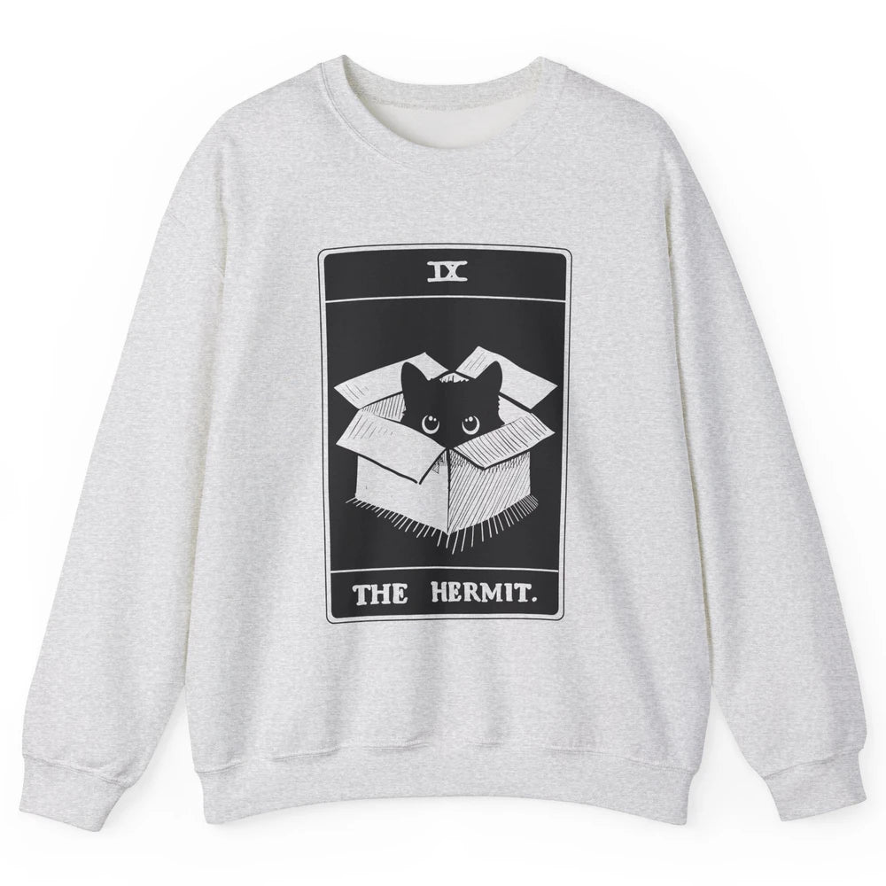 Retro Halloween Black Cat The Hermit Tarot Card Witchcraft Unisex Crewneck Sweatshirt