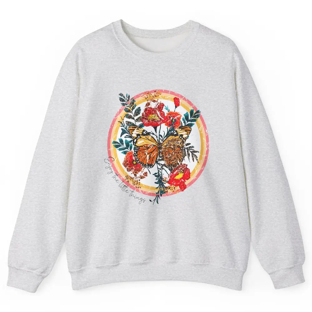 Retro Enjoy Things Butterfly Flower Mental Health Leopard Unisex Crewneck Sweatshirt