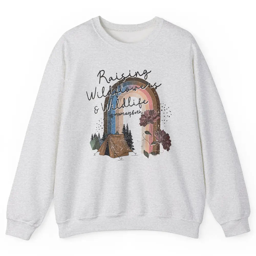 Raising Wildflowers & Wildlife Mama Of Both Retro Boho Mama Unisex Crewneck Sweatshirt
