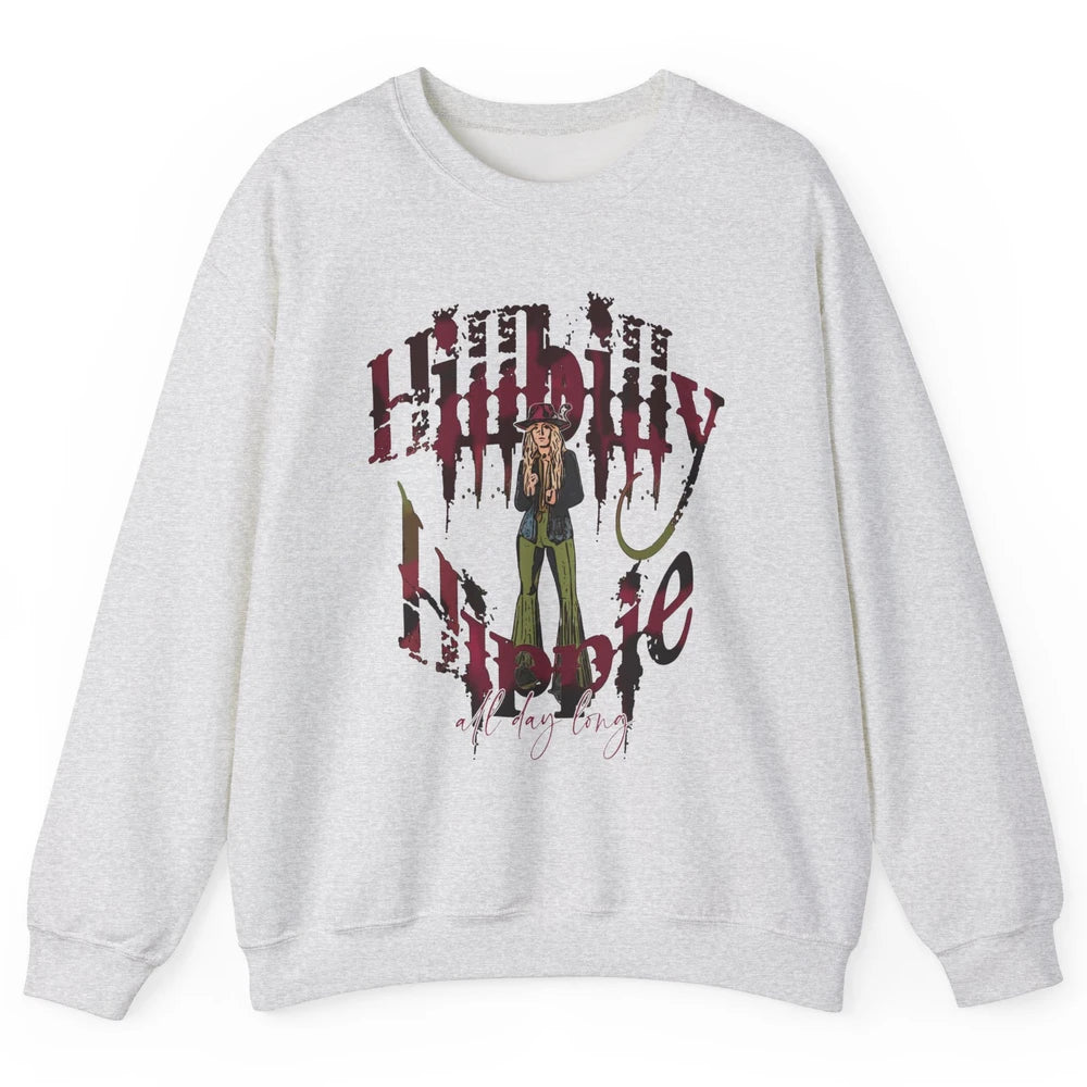 Retro Cowgirl Hillbilly Hippie All Day Long Western Country Unisex Crewneck Sweatshirt