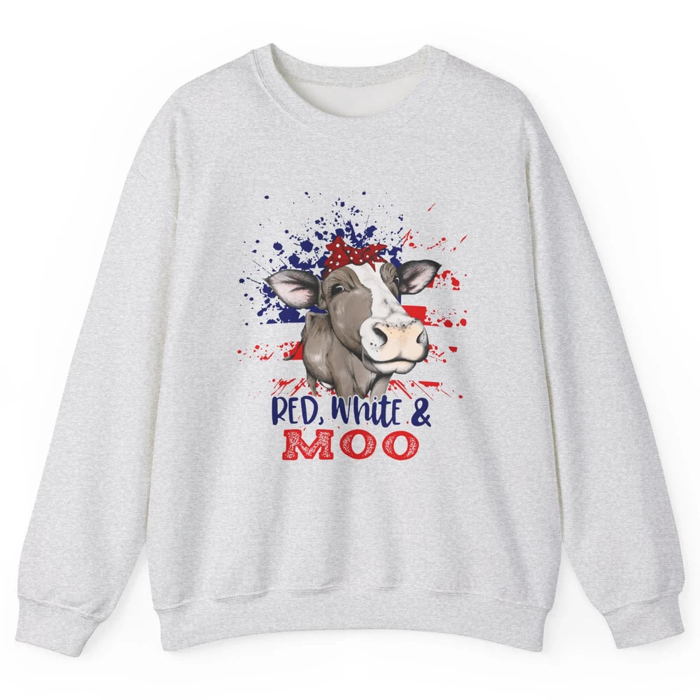 Red White Moo Cow America Flag 4th of July Patriotic Unisex Crewneck Sweatshirt