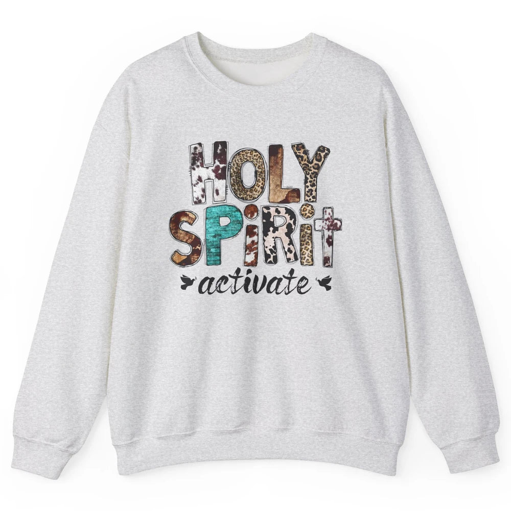 Retro Leopard Holy Spirit Activate Cowboy Rodeo Western Girl Unisex Crewneck Sweatshirt