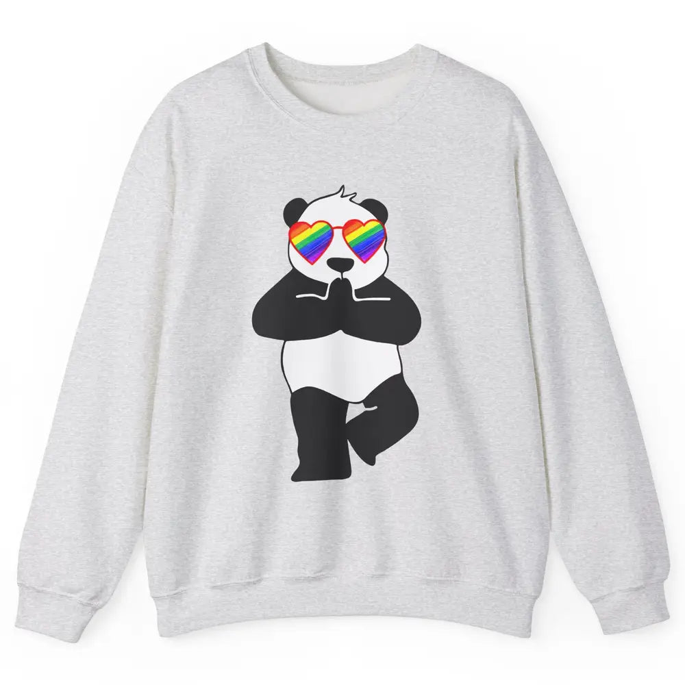 Yoga Panda LGBT Gay Pride Month Rainbow Sunglasses Love Unisex Crewneck Sweatshirt