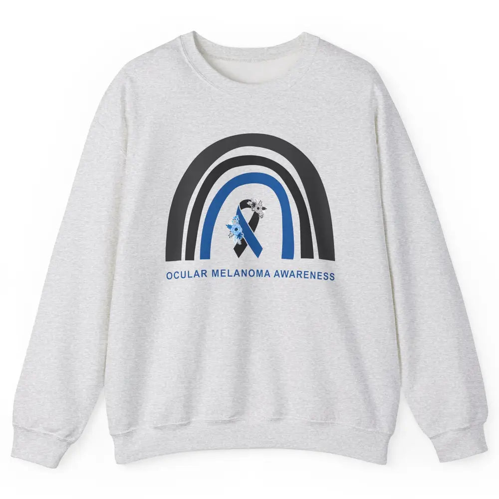 Ocular Melanoma Awareness Floral Black Blue Ribbon Rainbow Unisex Crewneck Sweatshirt