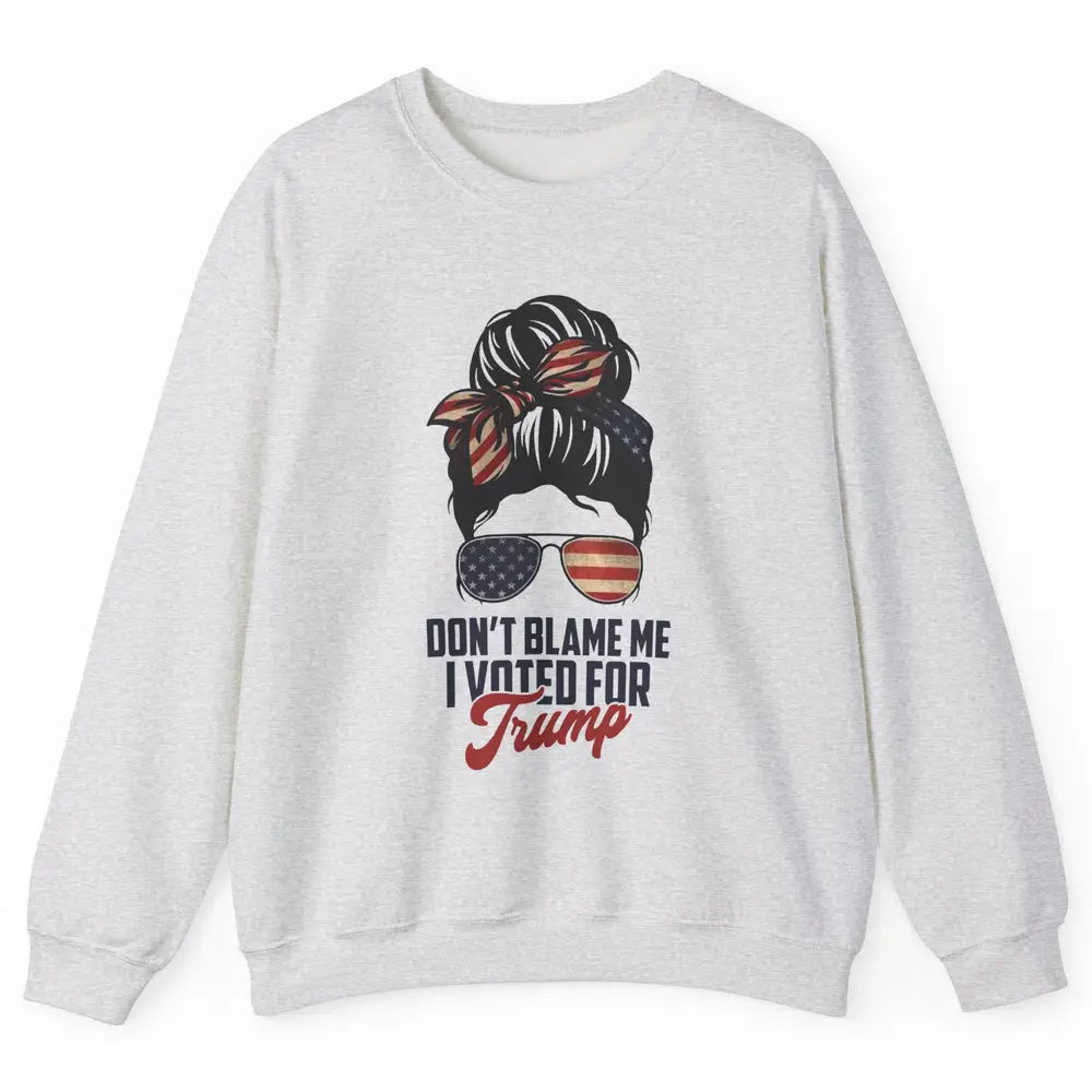 Retro Messy Bun US Flag Glasses I Voted For Trump Republican Unisex Crewneck Sweatshirt