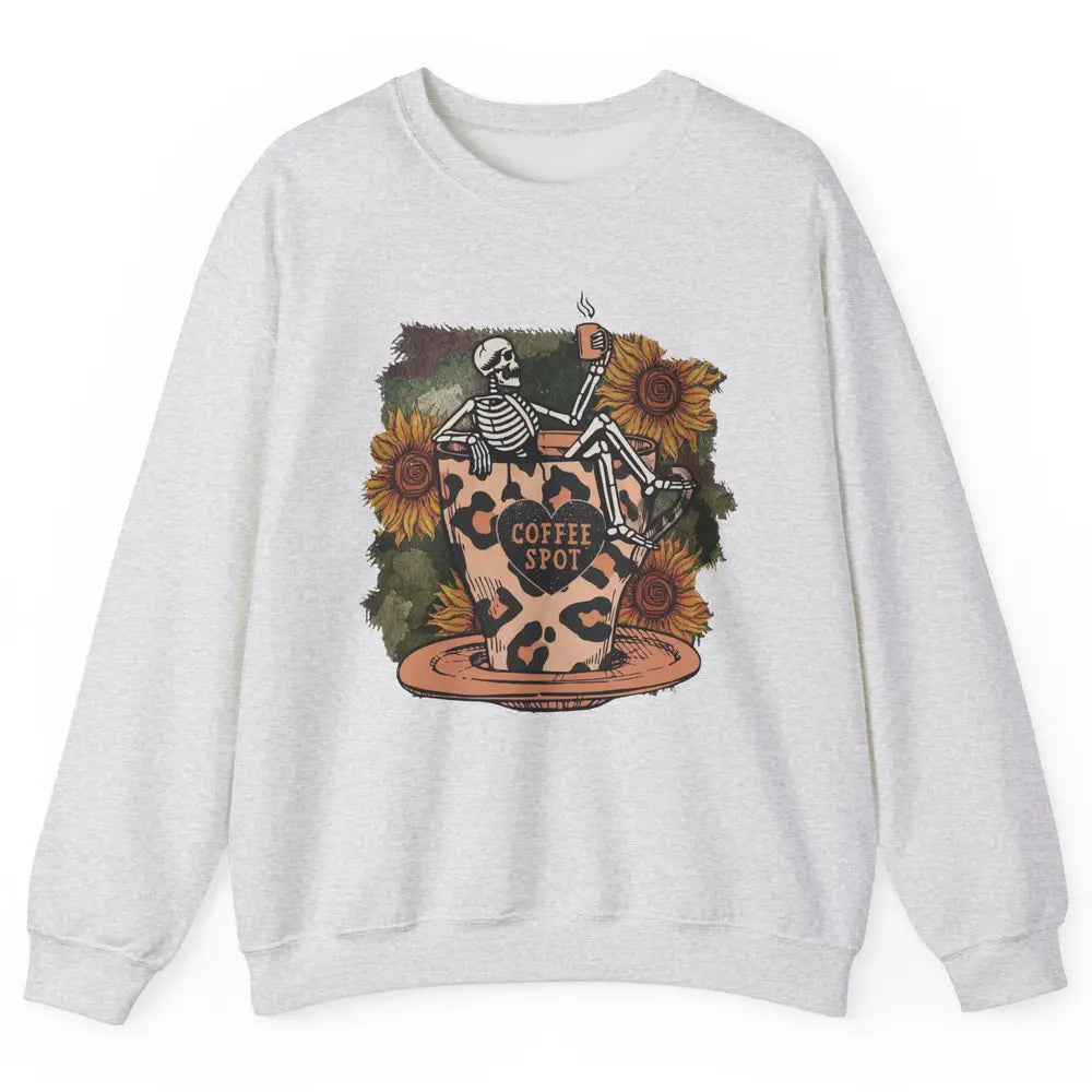 Sunflower Skeleton Dead Inside But Caffeinated Coffee Lovers Unisex Crewneck Sweatshirt