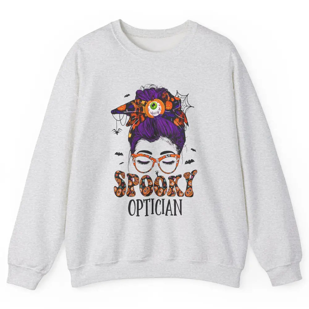 Optician Messy Hair Bun Eye Glasses Halloween Spooky Season Unisex Crewneck Sweatshirt