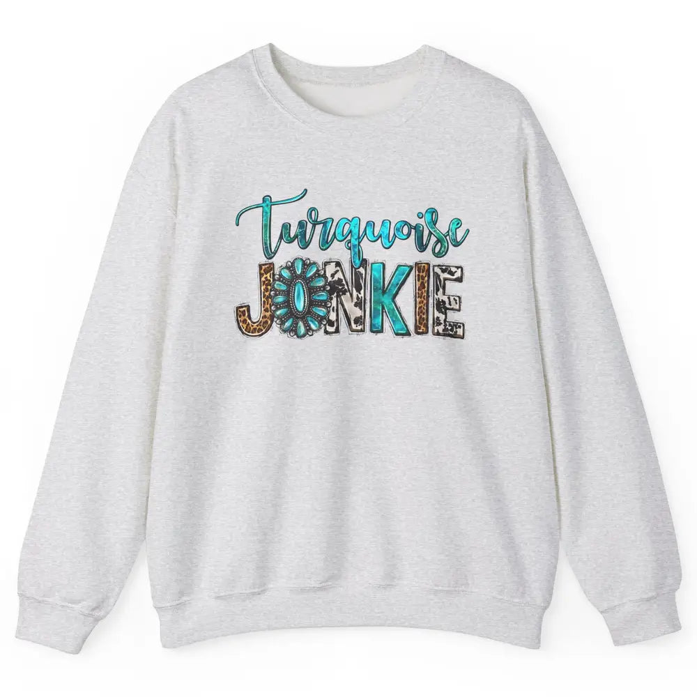Retro Leopard Turquoise Junkie Gemstone Western Country Unisex Crewneck Sweatshirt