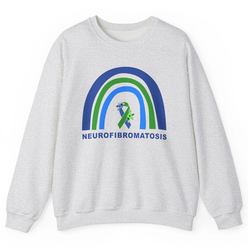 Neurofibromatosis Awareness Floral Green Blue Ribbon Rainbow Unisex Crewneck Sweatshirt